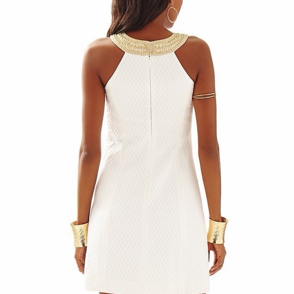 Lilly Pulitzer Resort White Adelina Shift Dress with Gold Accents Size 6 - Picture 2 of 6